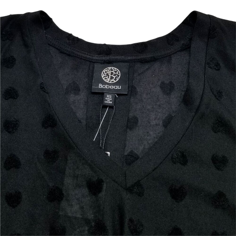 Bobeau Tunic Top Womens XS Tonal Flocked Black Hearts - Picture 8 of 14